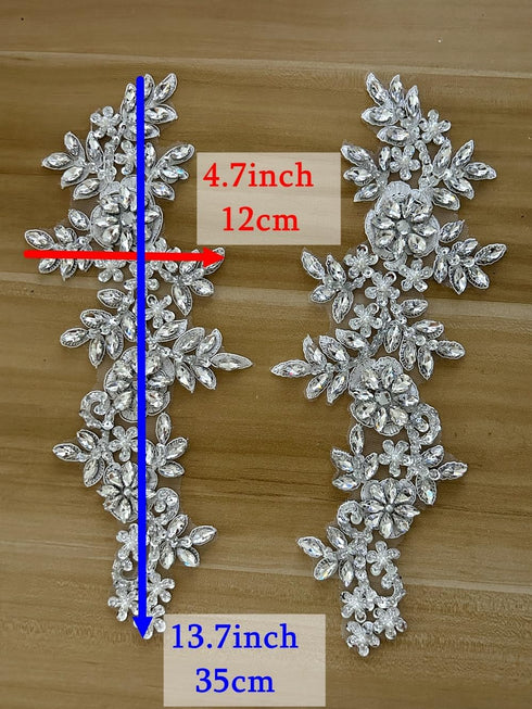 1 Pair Rhinestones Lace Applique Accessories Handsewing Glass Beads Stones Trim Patches for DIY Girl Wedding Dress Decorations (Red)...