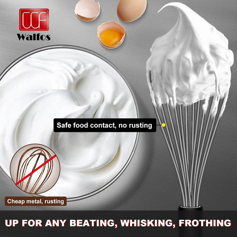 Walfos Whisk, Silicone Whisks Set of 5, Mini Stainless Steel Whisk 7in+5in and Non Scratch Coated 7+9+11in Whisks, Suitable for Blending, Whisking...