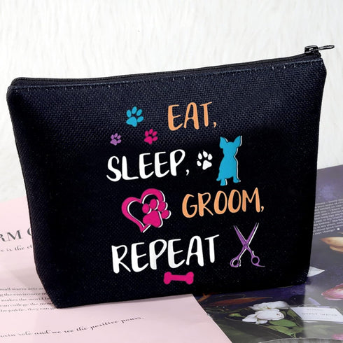 Dog Groomer Gift Pet Grooming Makeup Bag Eat Sleep Groom Repeat for Dog Stylist Dog Salon Gift (Sleep Groom BAG)...