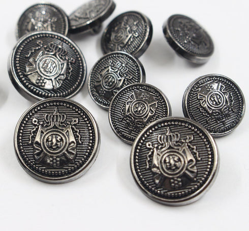 11 Piece Antiqued Black Silver Metal Blazer Button Set - Crown - for Blazer, Suits, Sport Coat, Uniform, Jacket (Black 15MM 20MM)...