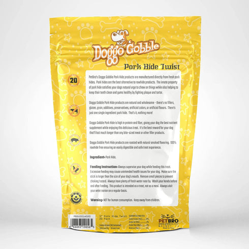 Doggo Gobble Porkhide 5-inch Twist Sticks - 20 Pack...