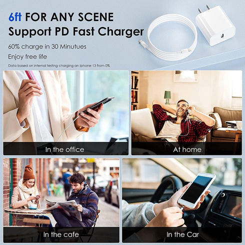 USB C Charger for iPhone Charger Fast Charging 2 Pack 20W Type C Wall Charger Block with 6FT Long USB C to Lightning Cable Compatible with iPhone ...