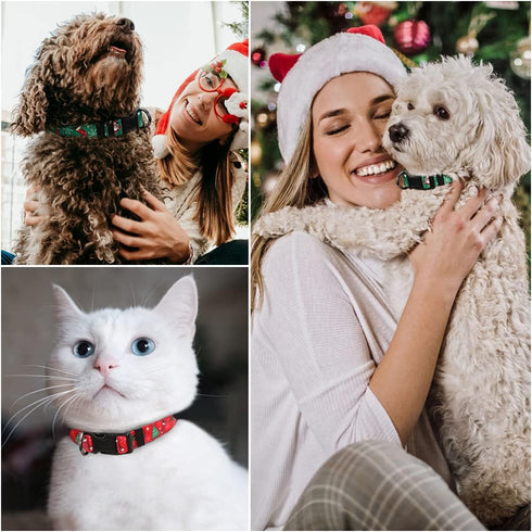 WHIPPY Christmas Dog Collar, Dog Christmas Collars with Santa and Christmas Tree Pattern Adjustable Christmas Boys Girls Dog Collar with Safety Pl...