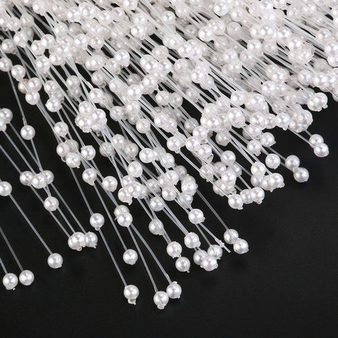 canjoyn 100 Stems Pearl Sticks Beading on Wire Stems for DIY Garland Bridal Wedding Pearl Bouquet Home Party Decor Craft (White)...