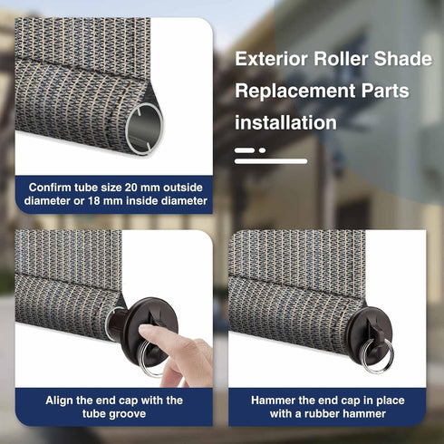 Sun Shade Replacement Parts Shade Tie Downs and End Cap with Ring Kit,Weather Resistance,Compatible with Coolaroo Exterior Roller Shade,Outdoor Bl...