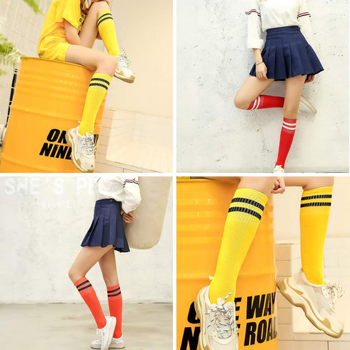 Neon Knee High Socks, 8 Pairs Striped Tube Sock Athletic Baseball Basketball Dance Neon Colored Soccer Socks for Adult Girls Women Youth, 8 Colors...