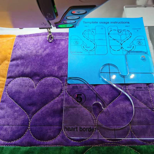Free Motion Quilting Template Series 5 for Domestic Sewing Machine Rulers (Q5-02) Heart Border...