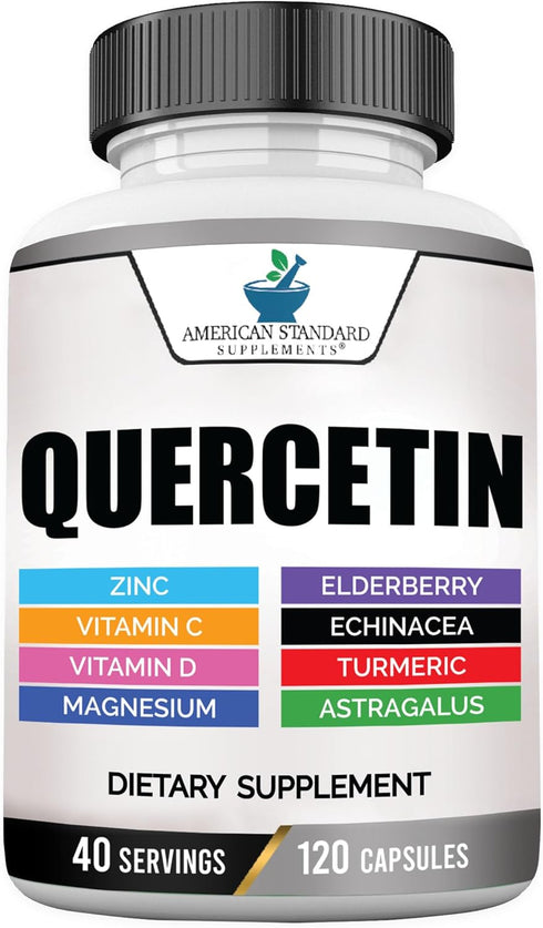 American Standard Supplements Quercetin 1000mg Per Serving with Zinc, Vitamin C, Vitamin D3, Magnesium, Elderberry, Echinacea, Turmeric, Astragalu...