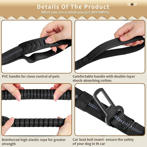 Heavy Duty Dog Leash, 4-6 Feet 2 Comfortable Padded Control Handles, Traction Shock Absorbing Dog Leash for Training, Anti-Pull Reflective Dog Lea...