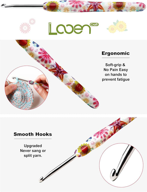 6mm Crochet Hook, Ergonomic Handle for Arthritic Hands, Soft Rubber Grip Extra Long? Knitting Needles for Beginners and Knitting Crocheting Yarn (...