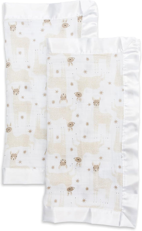 lulujo Baby Security Lovie Blankets| Unisex Softest Breathable Cotton Muslin Security Blanket with Silky Satin Trim| Neutral Comforting Blanket fo...