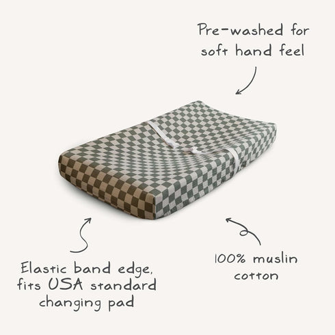 mushie Extra Soft Muslin Fitted Changing Pad Cover (Natural Stripe)...