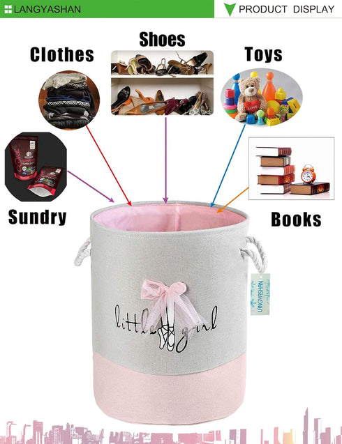 LANGYASHAN Laundry Basket Canvas Collapsible Organizer Storage Basket for Boys Girls Laundry Hamper Toy Bins Gift Baskets Bedroom Clothes Children...