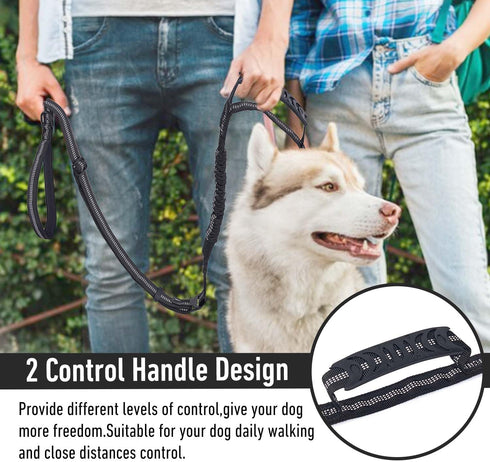 Tactical Dog Leash,Reflective Training Dog Leash,Adjustable Heavy Duty Dog Leash with 2 Control Padded Handle Strong No Pull Bungee Dog Leashes wi...