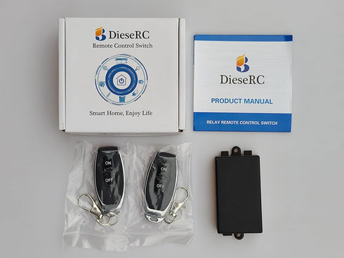 DieseRC Wireless Remote Control Light Switch Radio Frequency Relay Switch AC 110V 120V 240V 220V 1500W 1 Channel 433Mhz Receiver with 2 Transmitte...
