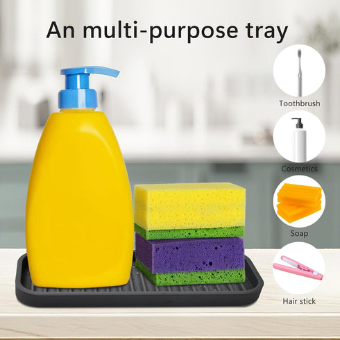 Silicone Sponge Holder Kitchen Sink Organizer Tray Dish Caddy Soap Dispenser, Scrubber Spoon Holder, Dishwashing Accessories (Black, 2 Pack)...