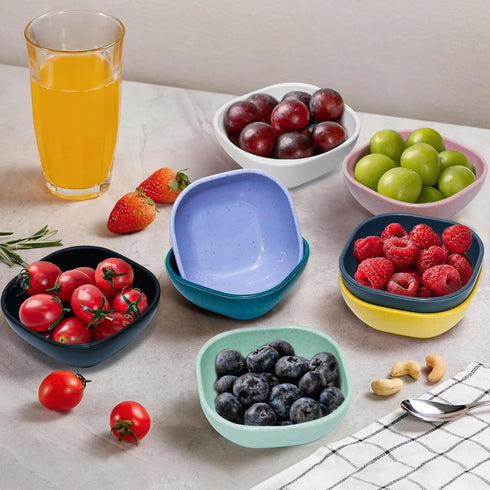 12 Pack Mini Square Dinnerware Bowls for Kids 4.5 OZ Unbreakable Wheat Straw Dipping Bowls, Small Bowls Perfect for Prep, Nuts, Candy, or Dips(Mul...