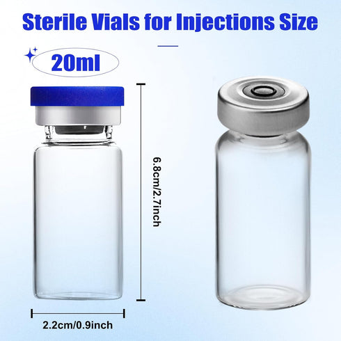 20ml Sealed Empty Vials for Injection, Transparent Glass Vials Self-Healing Injection Port, Liquid Sample Storage Vial with Caps(10pcs)...