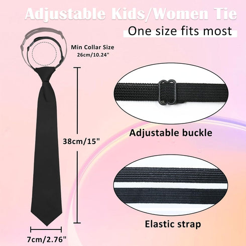 Womens Tie Black Tie for Woman, Adjustable Pre Tied Clip on Ties for Women Girls, 14" Women Necktie Acessory...