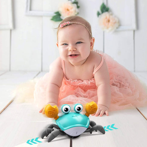 Crawling Crab Baby Toy with Music and LED Light Up for Kids, Toddler Interactive Learning Toy with Automatically Avoid Obstacles, Build in Recharg...