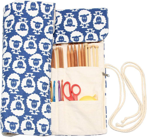 Teamoy Knitting Needles Holder Case(up to 14 Inches), Rolling Organizer for Straight and Circular Knitting Needles, Crochet Hooks and Accessories,...
