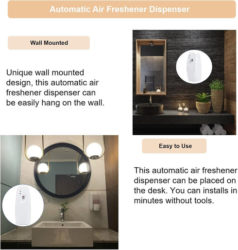 Automatic Wall Air Freshener, Timed Air Freshener Dispenser Indoor Wall Mounted Adjustable Air Freshener Fragrance Aerosol Spray Dispenser 300mL...