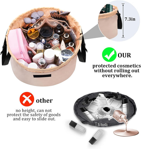 Barrel Drawstring Makeup Bag Large Travel Makeup Bag,Portable Large Capacity Cosmetic Bag Toiletry Organizer for Travel Accessories Make Up Essent...