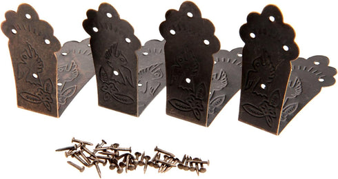 dophee 4Pcs Antique L Shaped Corner Guards, Embossing Decorative Edge Corner Bracket Protectors Cover with Mounting Screws for Chest Case Wooden B...