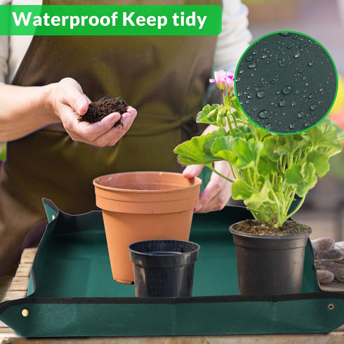 Oubest Plant Repotting Mat Thickened Oxford Fabric Indoor Plants Potting Mat 29.5"x29.5" Medium, Waterproof Transplanting and Dirt Control, Pottin...
