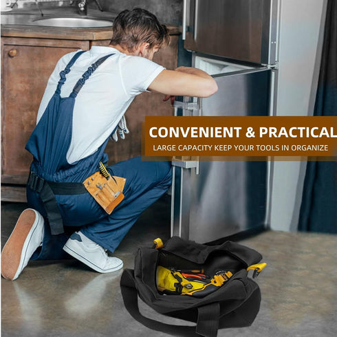 16 Inch Wide Mouth Tool Bag, Canvas Tool Storage Bag for Men, Large Capacity Handbag, Multi-function Tool Organizer Tote Bag for Storage Wrenches ...