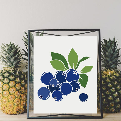 2pcs Blueberry Stencil 11.8×11.8inch Large Summer Fruit Stencils with Paint Brush Reusable Plant Fruit Blueberry Leaves Template for DIY Craft Can...