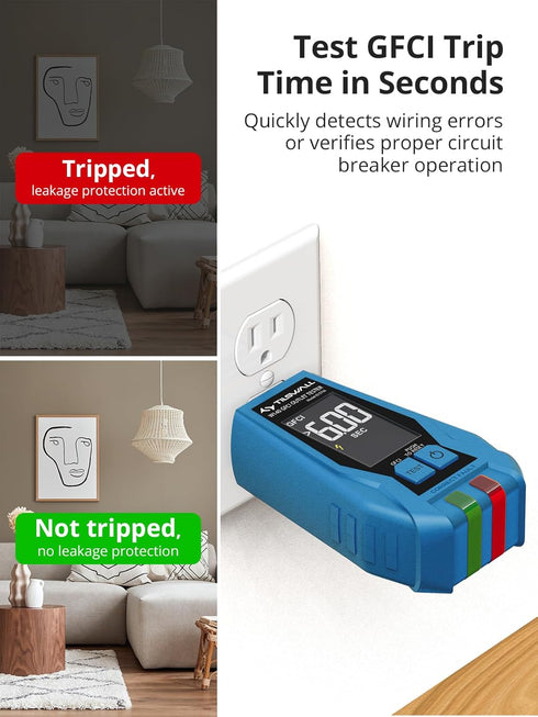 Tilswall W140 GFCI Outlet Tester with Color LCD Display, Receptacle Tester for Standard 3-Wire 120V Electrical Receptacles, Detects Common Wiring ...