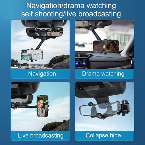 360°Rotatable and Retractable Car Phone Holder, Multifunctional Adjustable Mount, Universal Rearview Mirror Phone Holder for All Mobile Phones...