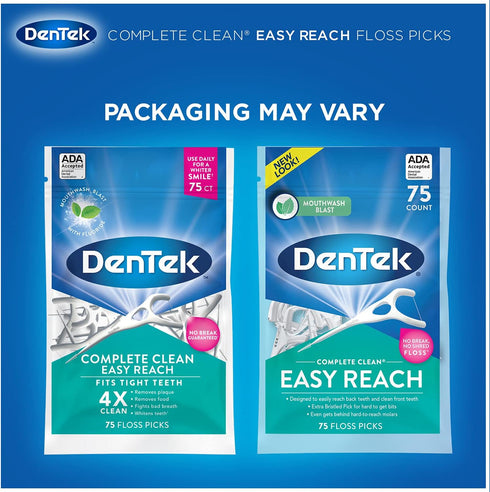 DenTek Complete Clean | Easy Reach Angled Floss Picks | No Break & No Shred Floss | Designed for Hard to Reach Molars | Y-Shaped Pick | 75 Count i...