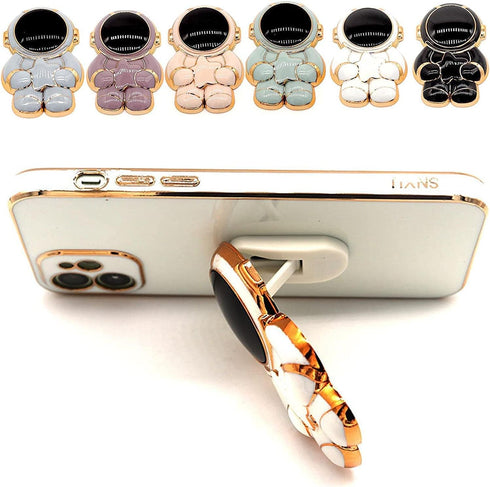 White Phone Grip Handle, Cute 3D Plating Astronaut Hidden Phone Stand Finger Clip Holder Foldable ustable Retro Tablet Phone Ring Stand Compatible...