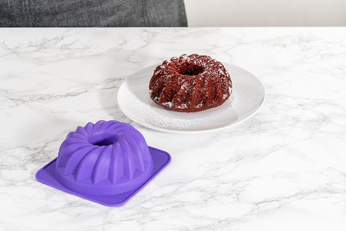 Bakerpan Silicone Small Fluted Cake Pan, 4 3/4 Inch Mini Tube Cake Baking Mold, Fancy Fluted Dessert Mold, Tube Cake Mold for Baking - Set of 2...