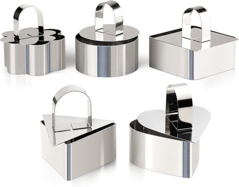 HULISEN Set of 5 Cake Ring Mold, Stainless Steel 3” Dessert Food Molds with Pushers, Food Cooking Rings for Tuna Tartare, Pancake, Rice...