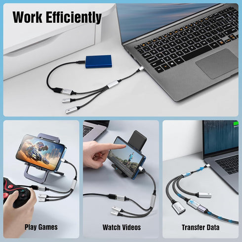 TiMOVO USB C Splitter Adapter Y Cable, USB-C Male to 2 USB-C Female & 1 USB-A Female Ports Converter,Data Transfer and Charging USB C Splitter for...