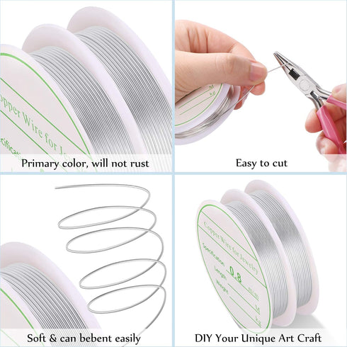 MIKIMIQI 2 Pack Jewelry Wire - 20 Gauge Tarnish Resistant Copper Beading Wire for Jewelry Making, 0.8mm X 3m Each (Silver)...