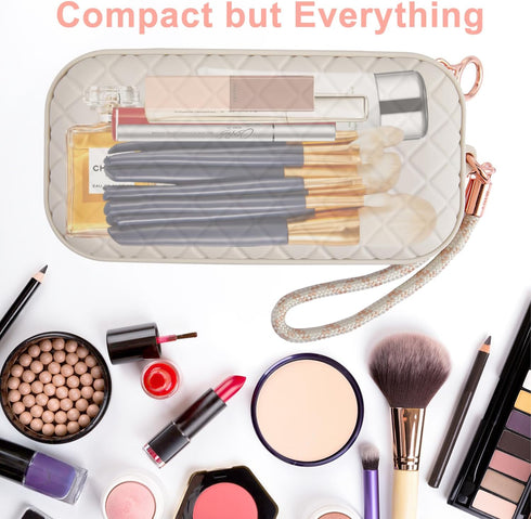 Portable Travel Makeup Bag,Soft Silicone Waterproof Toiletry Cosmetic Bag for Women,Upgrade Anti-Fall Out Zipper Closure Organizer Makeup Case -(S...