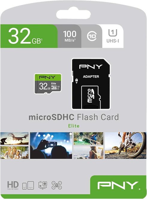 PNY 32GB Elite Class 10 U1 microSDHC Flash Memory Card - 100MB/s read, Class 10, U1, Full HD, UHS-I, micro SD...