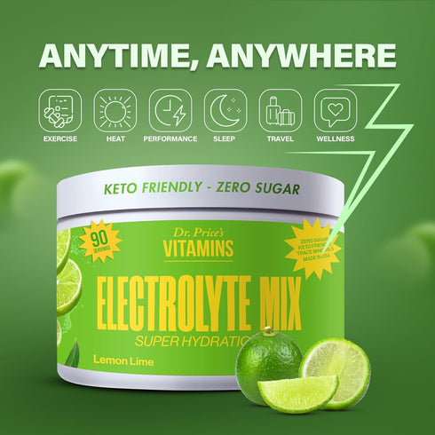 Dr. Price’s Electrolyte Mix | Sugar-Free Hydration Powder with 72+ Trace Minerals | No Sugar, Fast-Dissolving Electrolytes Powder Packets | Lemon-...