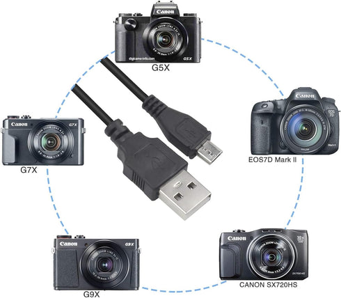 Sqrmekoko USB Interface Charging Cord Data Transfer Micro USB Cable Compatible wirh Canon PowerShot G7X Mark II, G9X, G9X Mark II, SX620 HS, SX720...