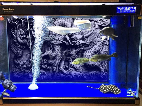 Dragon Relief Aquarium Background Poster PVC Fish Tank Decorations Landscape (24" x 12"/ 61 x 30cm)...