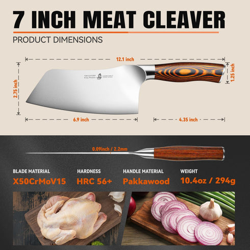 TUO Vegetable Cleaver- Chinese Chef’s Knife - Stainless Steel Kitchen Cutlery - Pakkawood Handle - Gift Box Included - 7 inch - Fiery Phoenix Seri...
