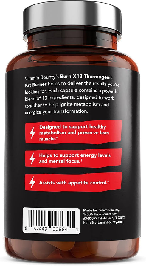 Vitamin Bounty Burn X13 - Thermogenic Fat Burner, Fat Burner for Men, Fat Burners for Women, Thermogenic Warming, Support Muscle Growth, Pumps, Va...