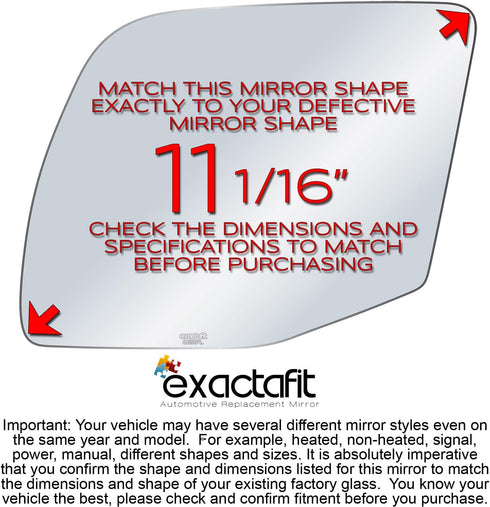 exactafit 8651L Driver Side Mirror Glass Replacement Repair Compatible With Ford E150 E250 E350 E450 Econoline Super Duty...