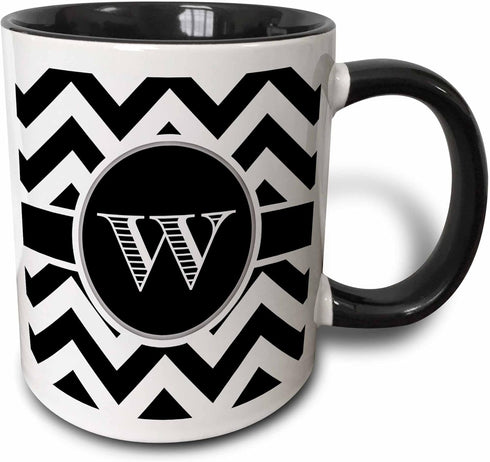 3dRose Black And White Chevron Monogram Initial W Mug, Black/White, 11 oz...