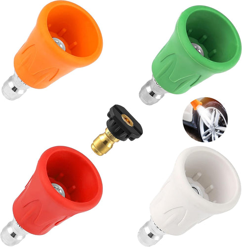 Pressure Washer Nozzle Guard, Stainless Steel High Power Washer Nozzle Tips Set with Upgraded Rubber Protector Cover, 5Pcs Pressure Washing Nozzle...