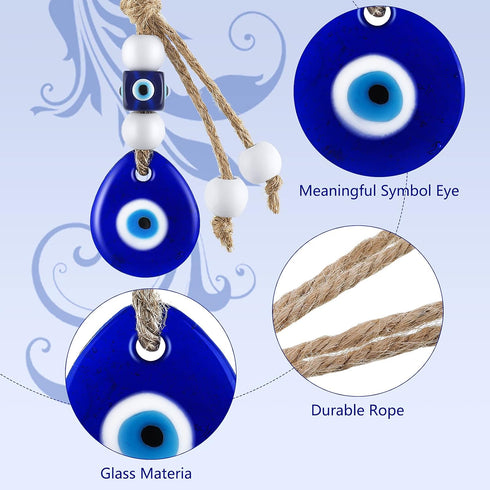 Hicarer 6 Pieces Turkish Blue Evil Eye Beads Charms Glass Evil Eye Pendants Crafting Beads Wall Car Mirror Hanging Decor with Ropes for Keychain J...